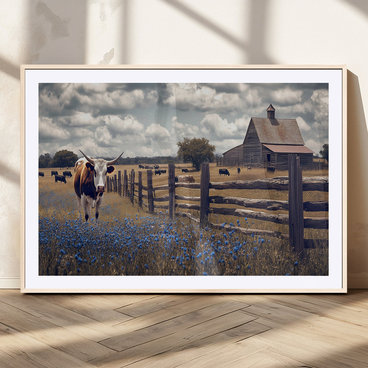 Texas Longhorn Canvas Wall Art Print – Framed Rustic Barn