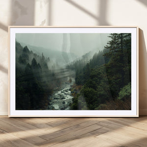Misty Forest Wall Art Canvas Print – Framed Foggy River