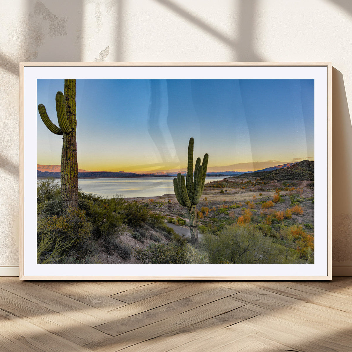 Saguaro Cactus Wall Art Canvas Print – Framed Desert Sunset