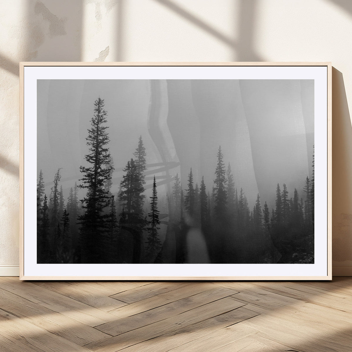 Misty Pines Wall Art Canvas Print – Framed Woodland