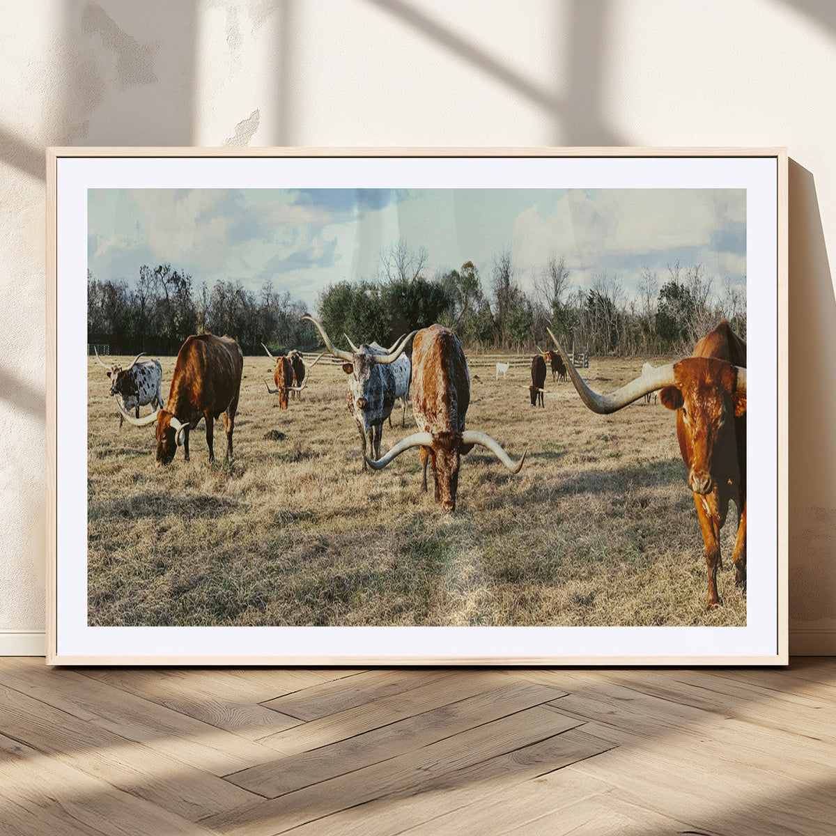 Texas Longhorns Wall Art Canvas Print – Framed Rustic Farm