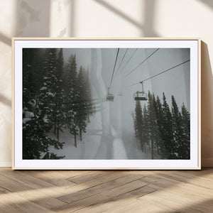 Ski Lift Wall Art Canvas Print – Snowy Pines Misty Landscape