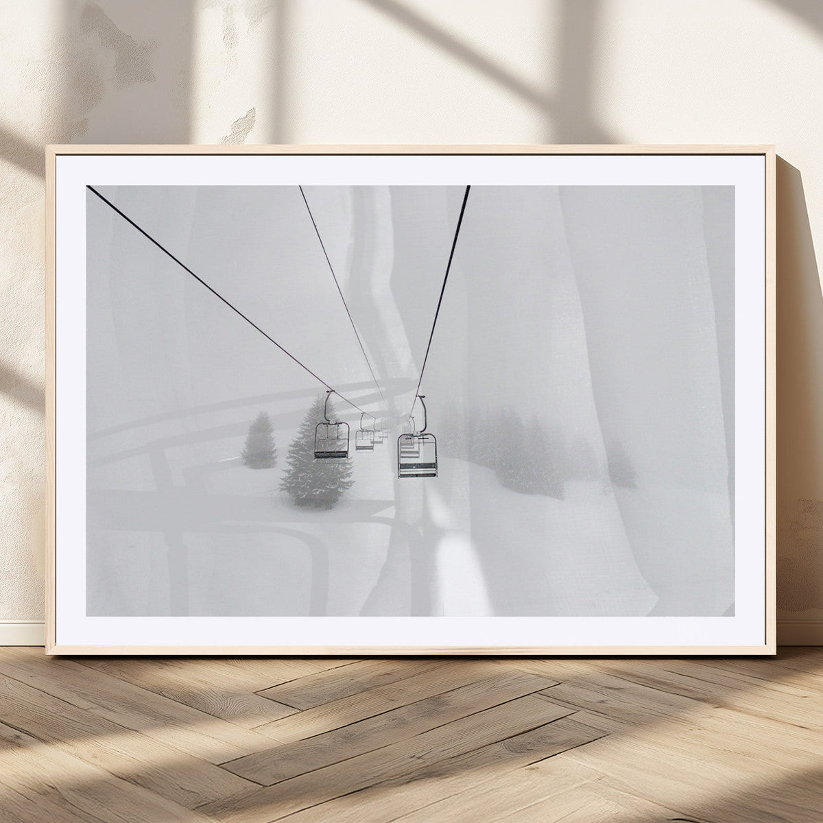 Ski Lift Wall Art Canvas Print – Snowy Alpine Landscape