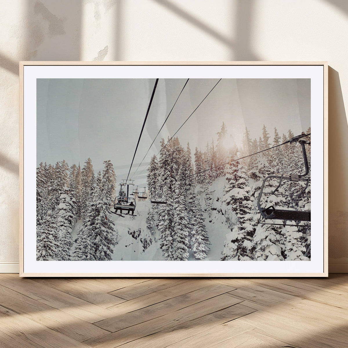 Frosty Pines Wall Art Canvas Print – Framed Cozy Cabin Ski