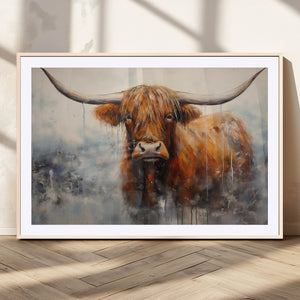 Scottish Highland Wall Art Canvas Print, Framed Longhorn Art