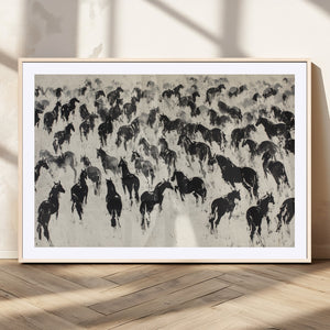 Wild Horse Stampede Wall Art Canvas Print – Monochrome