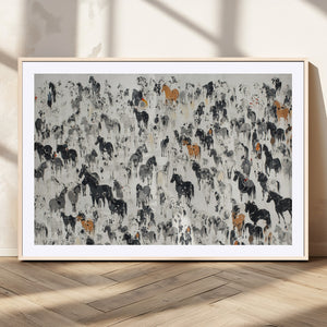 Wild Horse Stampede Wall Art Canvas Print – Monochrome
