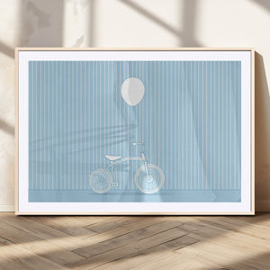 Minimalist Bicycle Balloon Canvas Wall Art – Playful Blue