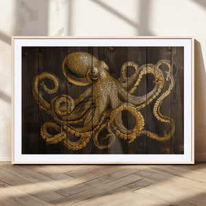 Octopus Wall Art Canvas Print – Wooden Art Sea Creature