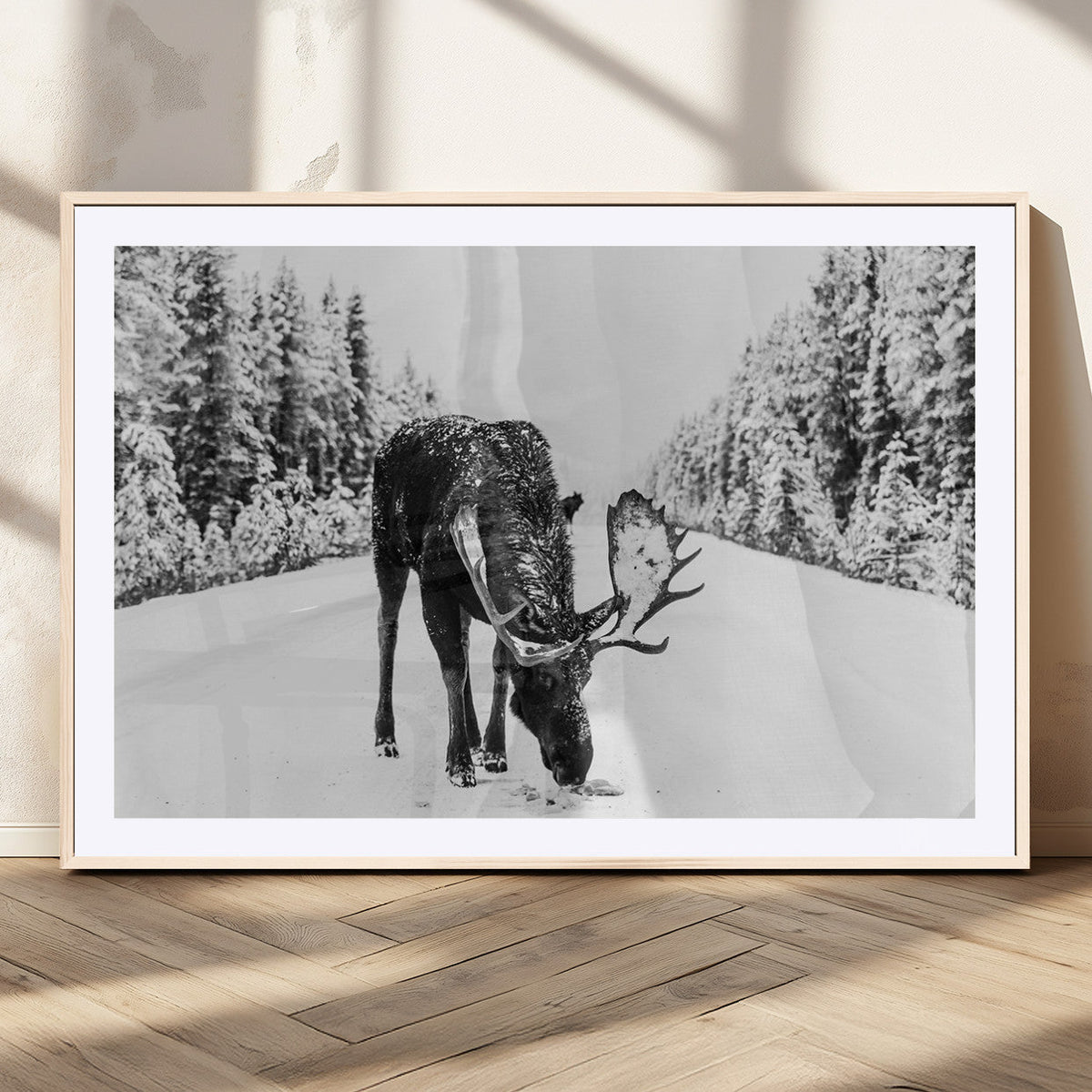Moose Wall Art Canvas Print – Winter Snowy Forest Antlers