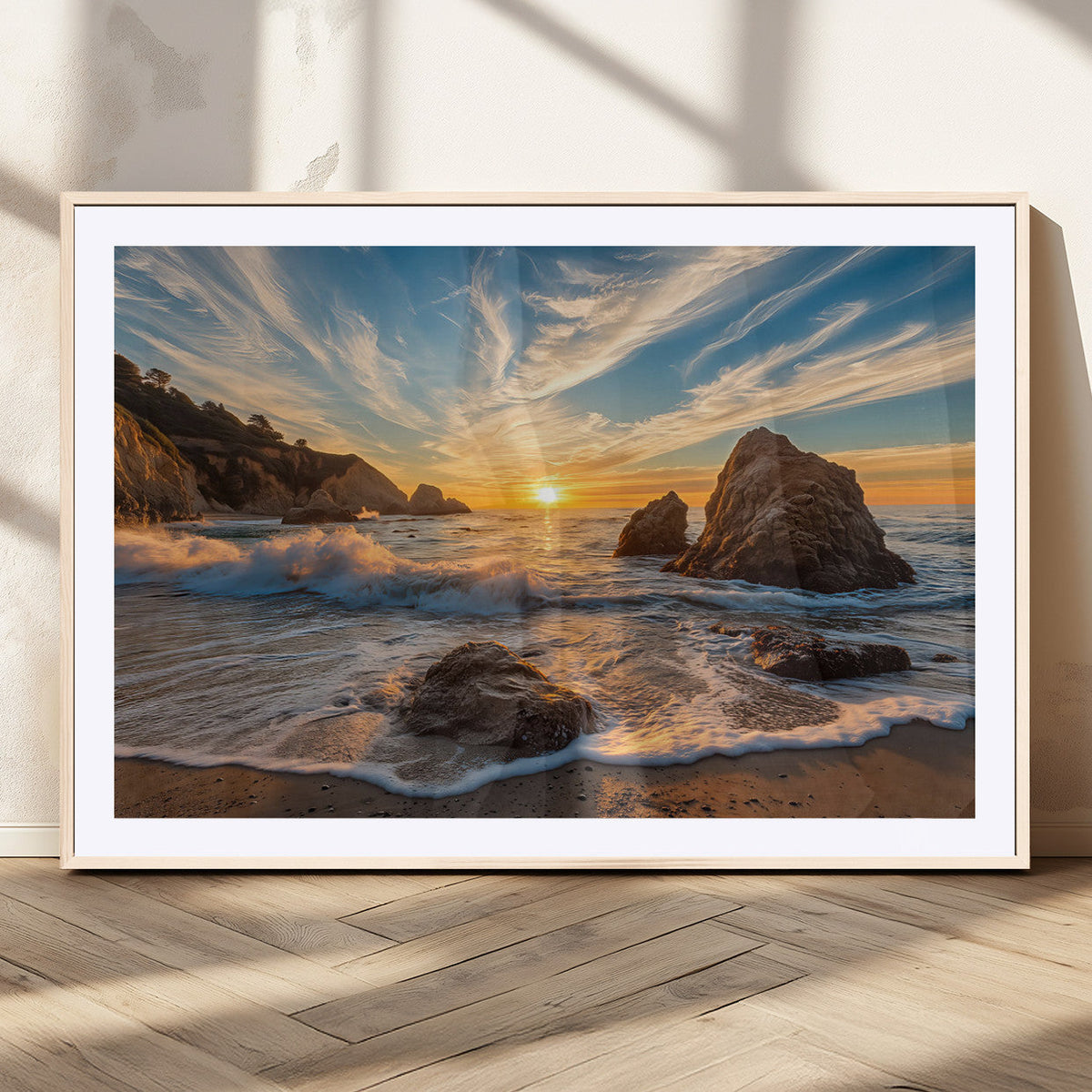Rocky Ocean Sunset Wall Art Print – Seaside Canvas Dramatic