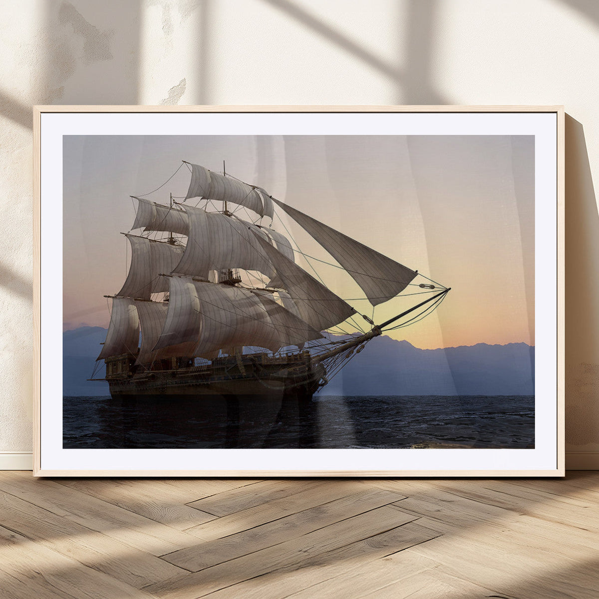 Majestic Sailing Ship Wall Art Canvas Print, Sunset Ocean