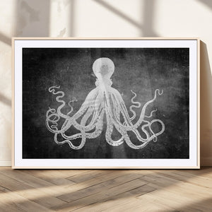 Black White Octopus Wall Art Canvas Print