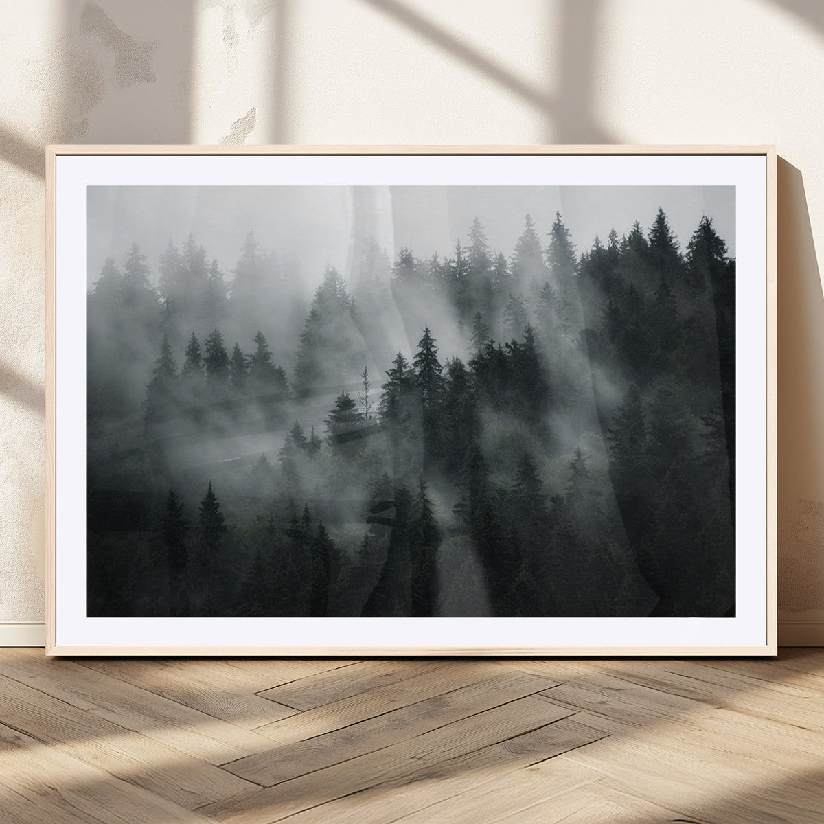 Foggy Forest Wall Art Canvas Print | 3 Panel Large Misty