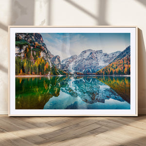 Spectacular autumn view of Braies Lake Wall Art Canvas Print