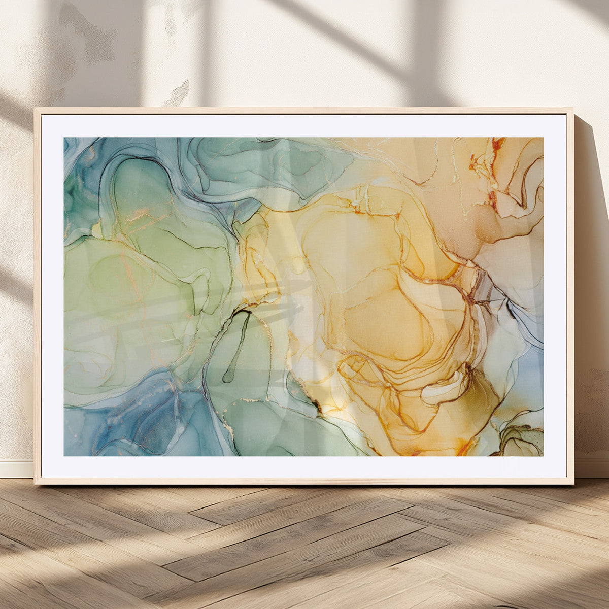 Green and Yellow Marble Fluid Effect Wall Art, Green and