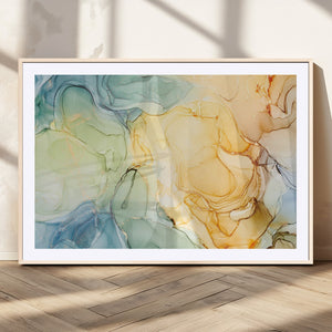 Green and Yellow Marble Fluid Effect Wall Art, Green and