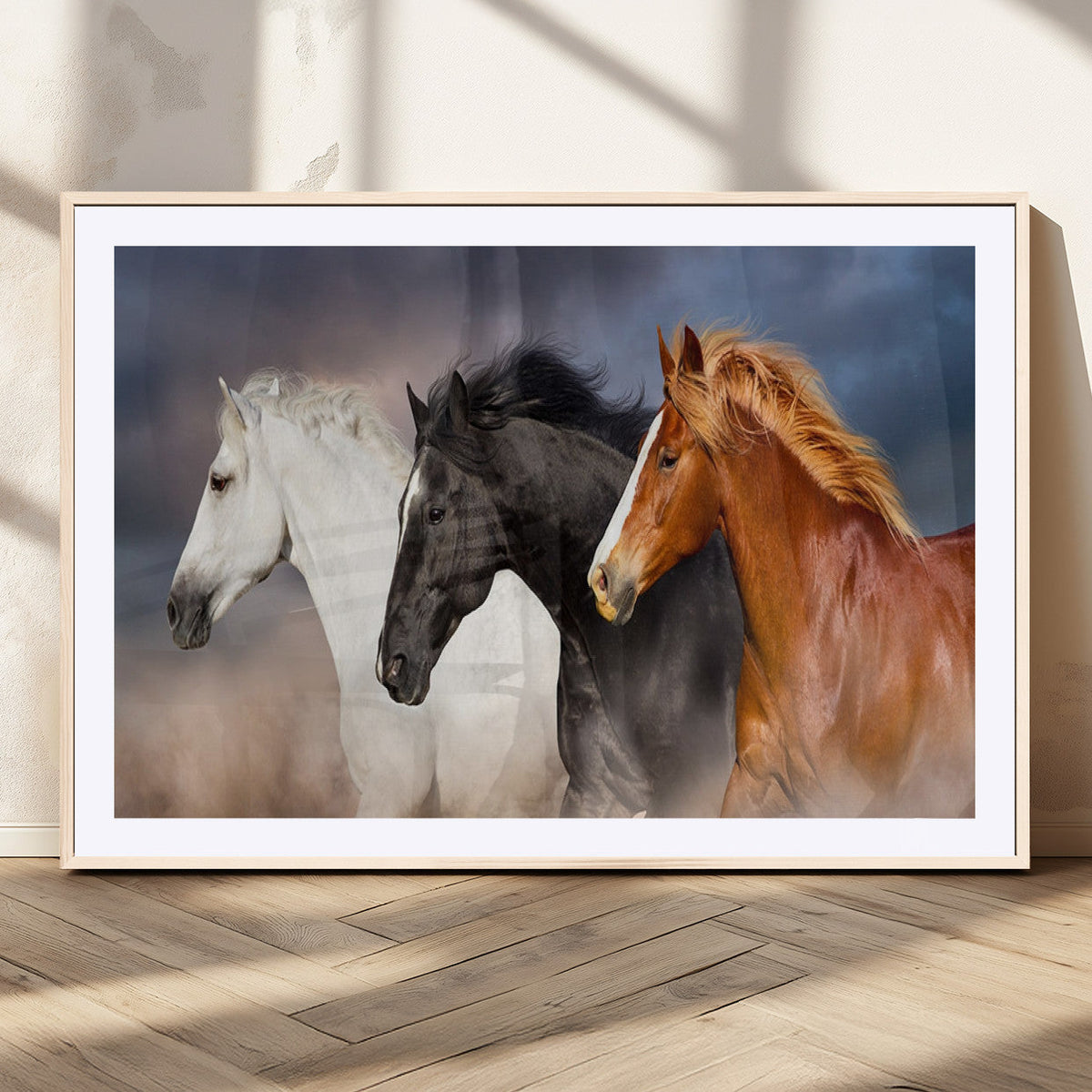 Animal Wall Art Three Horses Farmhouse Art Canvas, Framed
