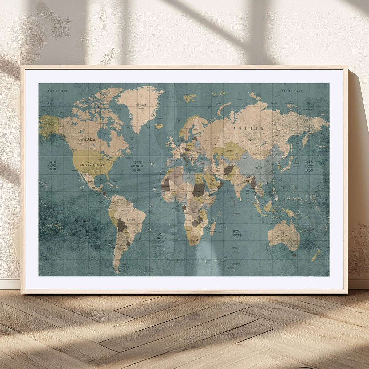Classic World Map Canvas Print – Framed Vintage Map Wall