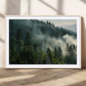 Misty Forest Wall Art Premium Canvas Print a Foggy and