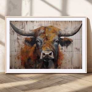 Scottish Highland Cow Cattle Art Print on Wood Style