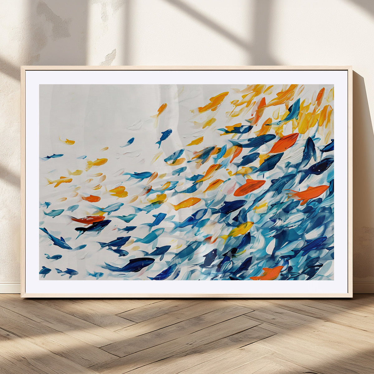 Abstract Fish Shoal Wall Art Canvas Print, Colorful Fish
