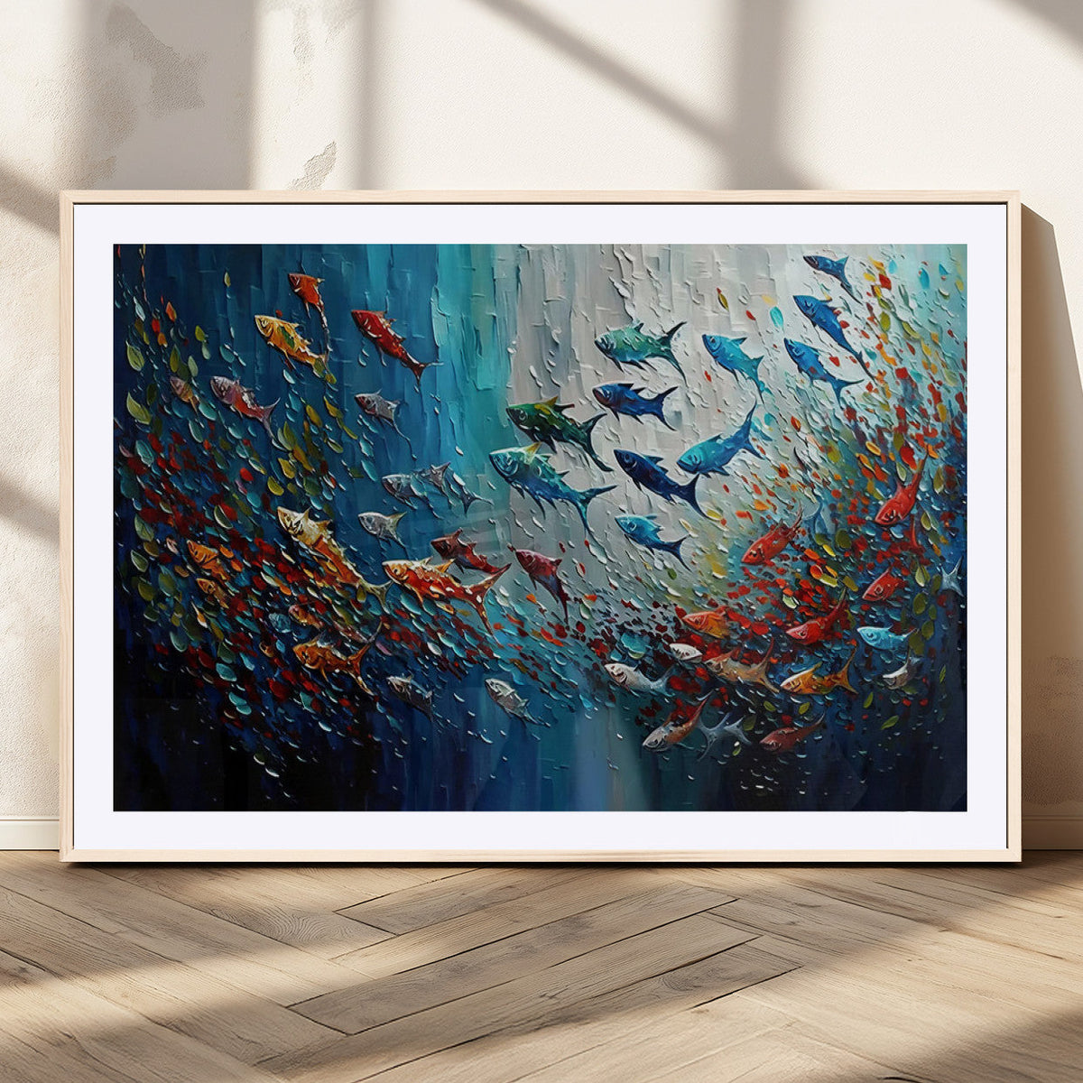 Modern Abstract Fish Shoal Wall Art Canvas Print, Colorful