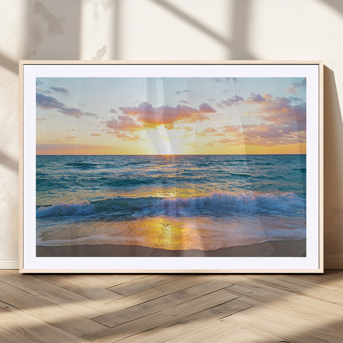 Golden Sunset Over Ocean Waves - Serene Coastal Triptych