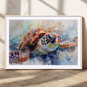 Watercolor Sea Turtle Wall Art Canvas Print - Vibrant Ocean