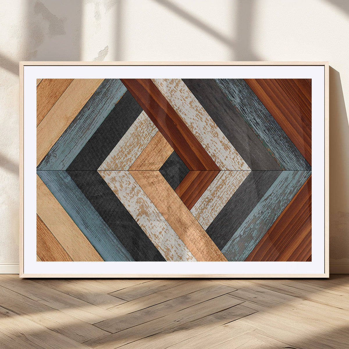 Geometric Wood Art Wall Decor Canvas Print, Rustic Wooden