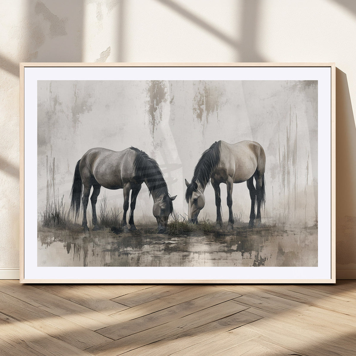 Chines Ink Style Vintage Horses Wall Art Canvas Print for