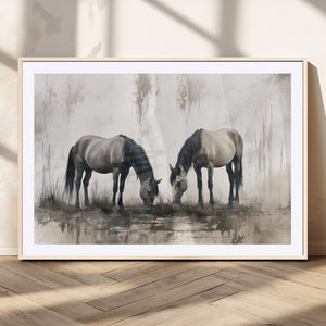 Chines Ink Style Vintage Horses Wall Art Canvas Print for