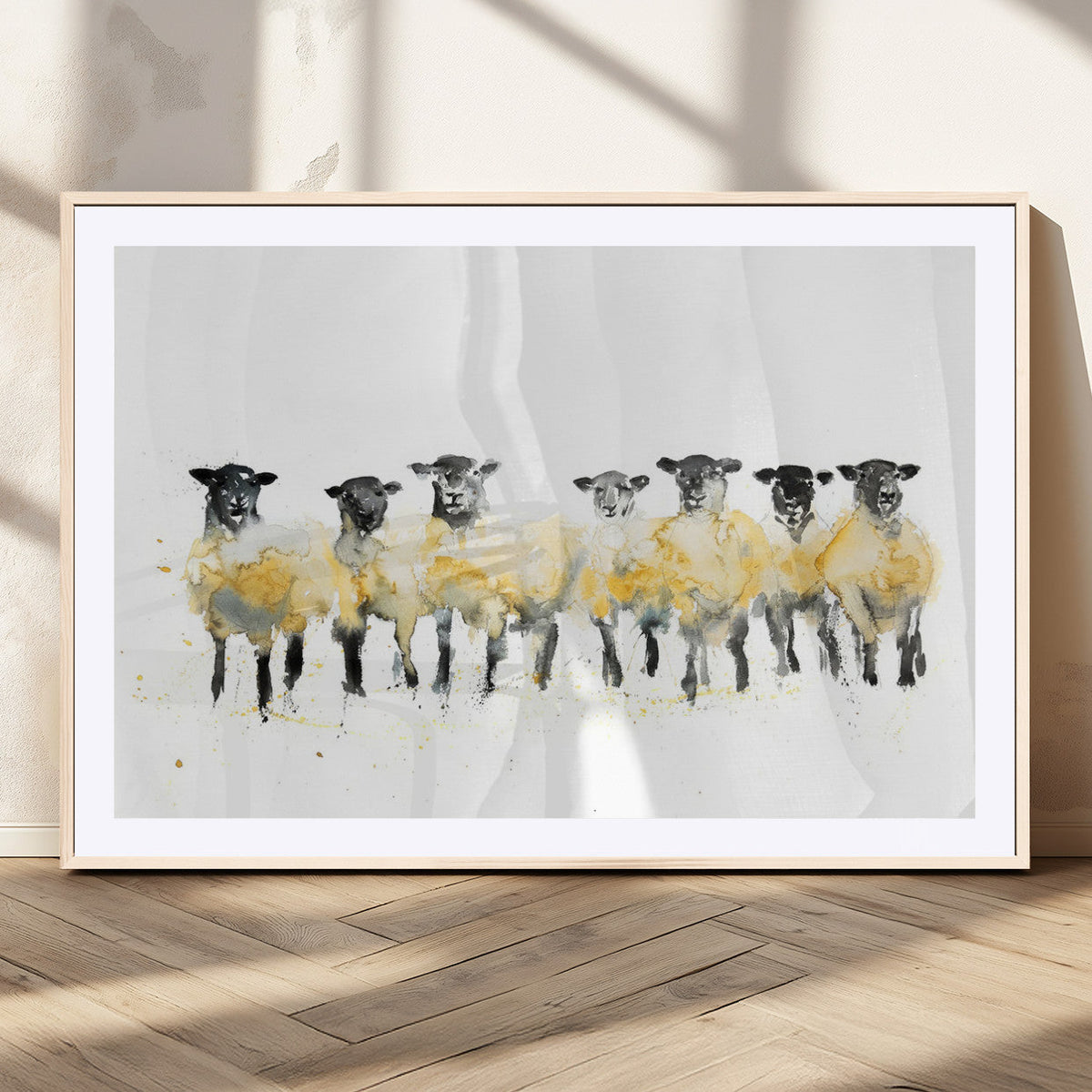 Farmhouse Wall Art Sheep Print | Ready to Hang Framed Canvas