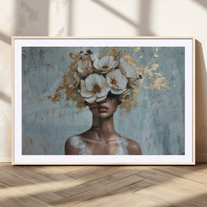 Golden Petal Wall Art - Petal Silhouette Woman Wall Art