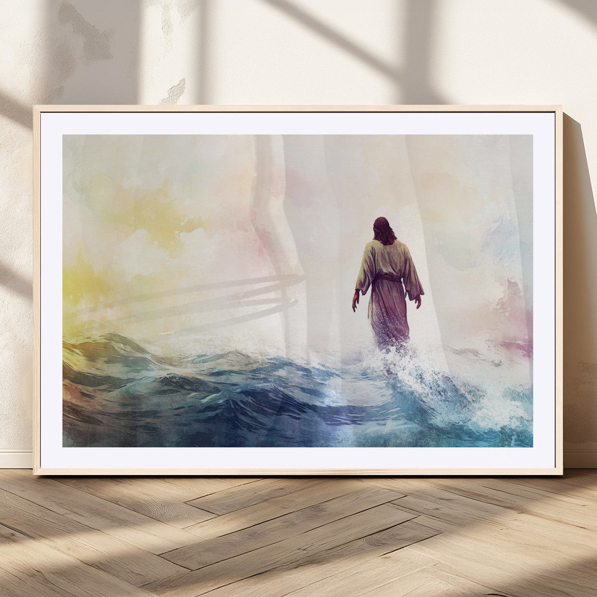 Watercolor Jesus Walking on Water Canvas Print, Christian