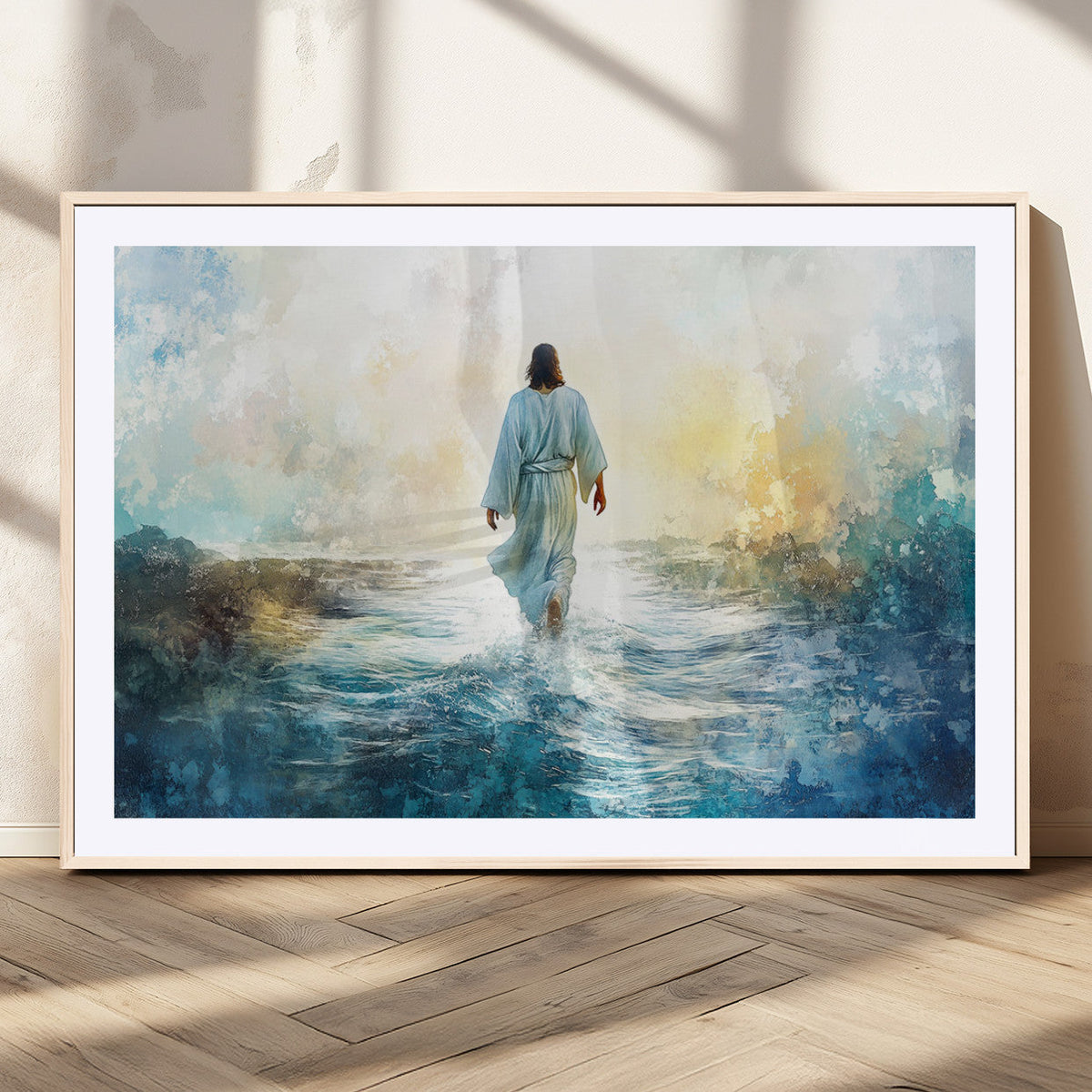 Watercolor Jesus Walking on Water Canvas Print, Christian