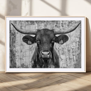 Abstract Longhorn Bull Wall Art Canvas Print - Rustic Texas
