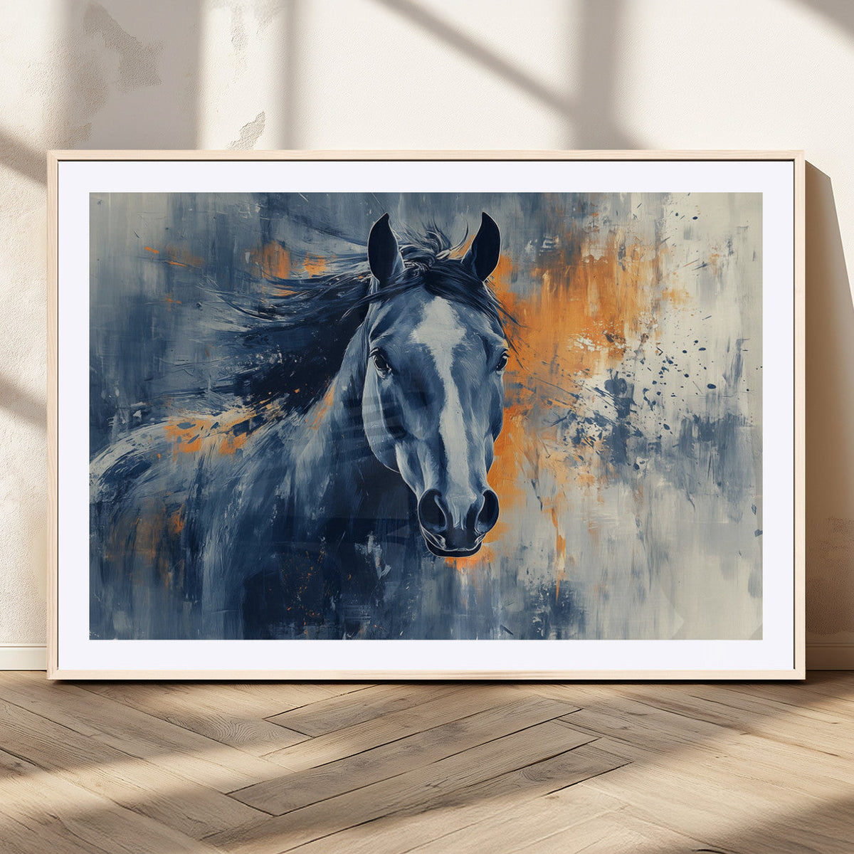 Abstract Blue Horse Wall Art Print Canvas | Horse Wall Art