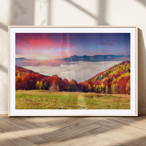 Autumn Mountain Foggy Landscape Wall Art Canvas Print |