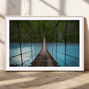 Suspension Bridge Over River Canvas Art | 3-Panel Nature