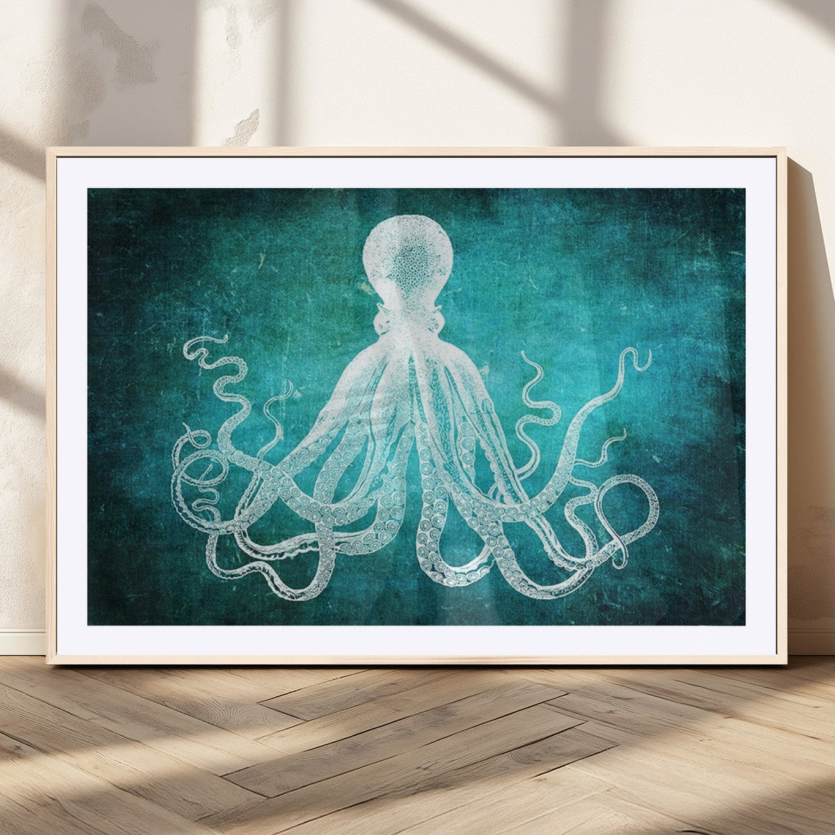 Green Octopus Abstract Wall Art Canvas Print