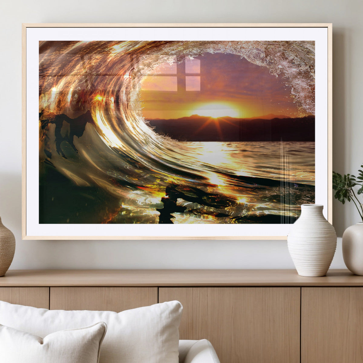 Golden Wave Sunset Triptych Canvas Art, Giclee Canvas Print