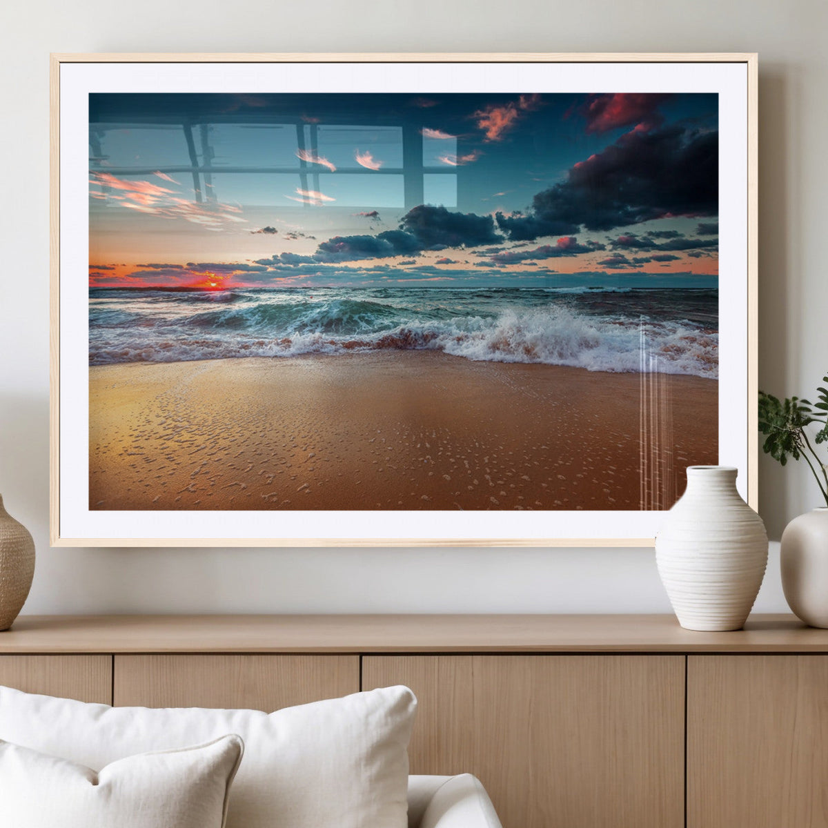 Sunset Ocean Beach Wall Art – Giclee Canvas Print, Coastal