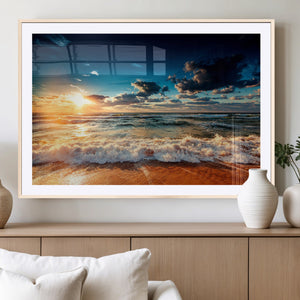 Golden Hour Sunset Over Ocean Waves Wall Art Canvas Print |