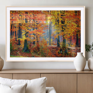Autumn Red Forest Triptych Canvas Wall Art Print, Forest