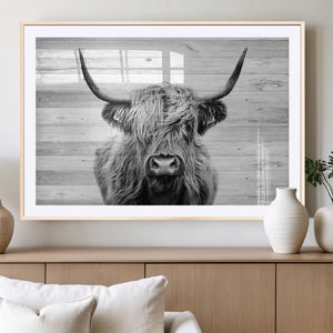 Scottish Highland Cow Cattle Art Print on Wood Background