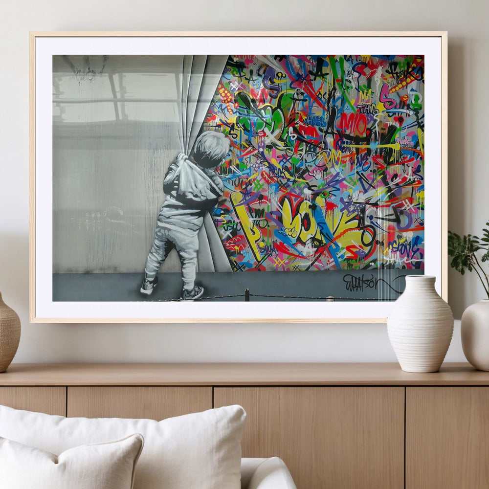 Banksy Colorful Street Graffiti Canvas Wall Art Print,