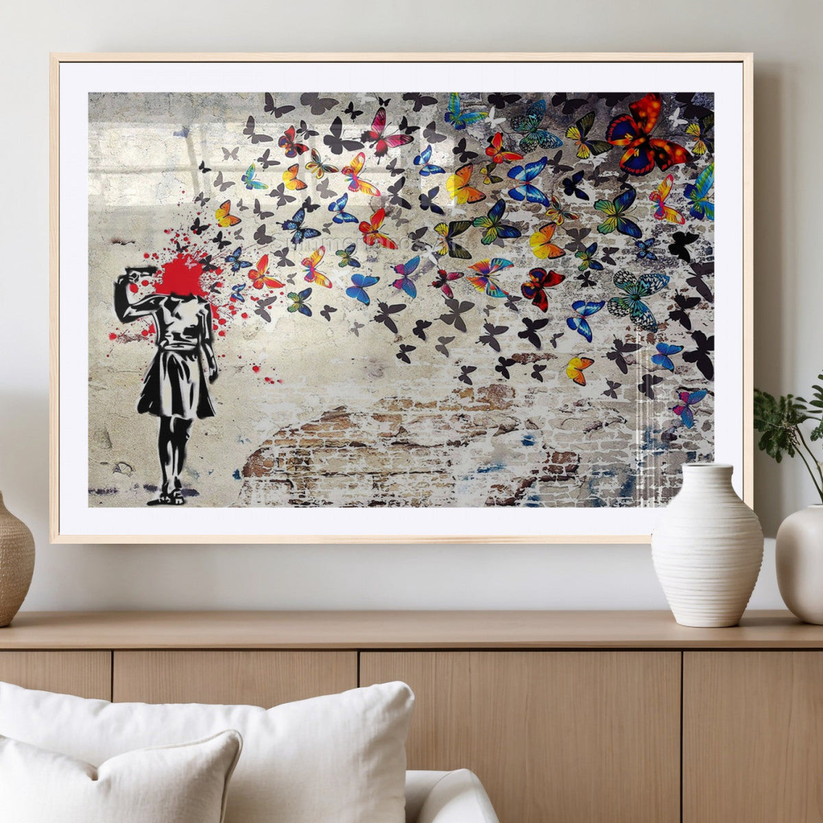 Banksy Art Butterfly Girl Explosion Canvas Art – Vibrant