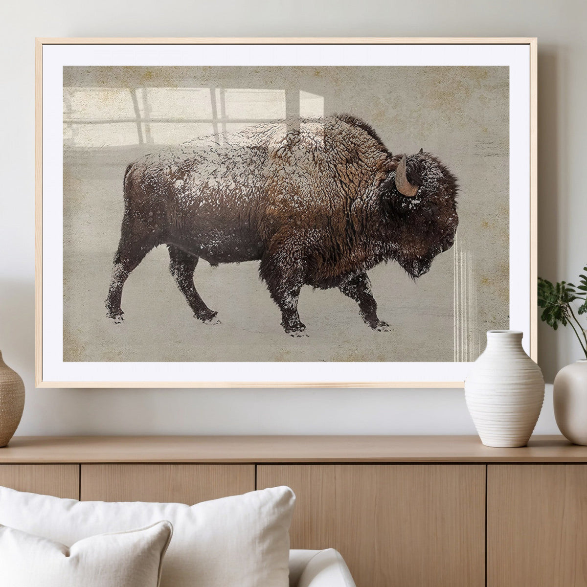 Buffalo Wall Art, Western Bison Canvas Print, Rustic Buffalo