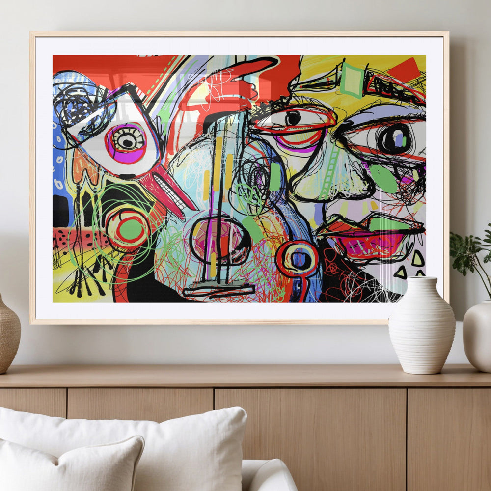 Picasso Style Art Abstract Canvas Wall Art Print , Colorful
